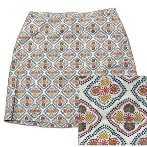 Boden Skirt Womens 14 Petite Knee Length Floral Geometric Lined Cotton Pockets